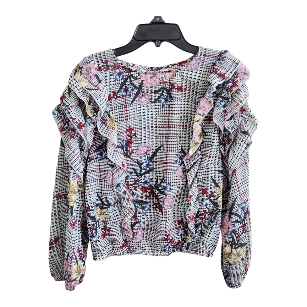 Truth Long Sleeve Floral & Plaid Blouse w/ Descending Ruffles juniors Size L